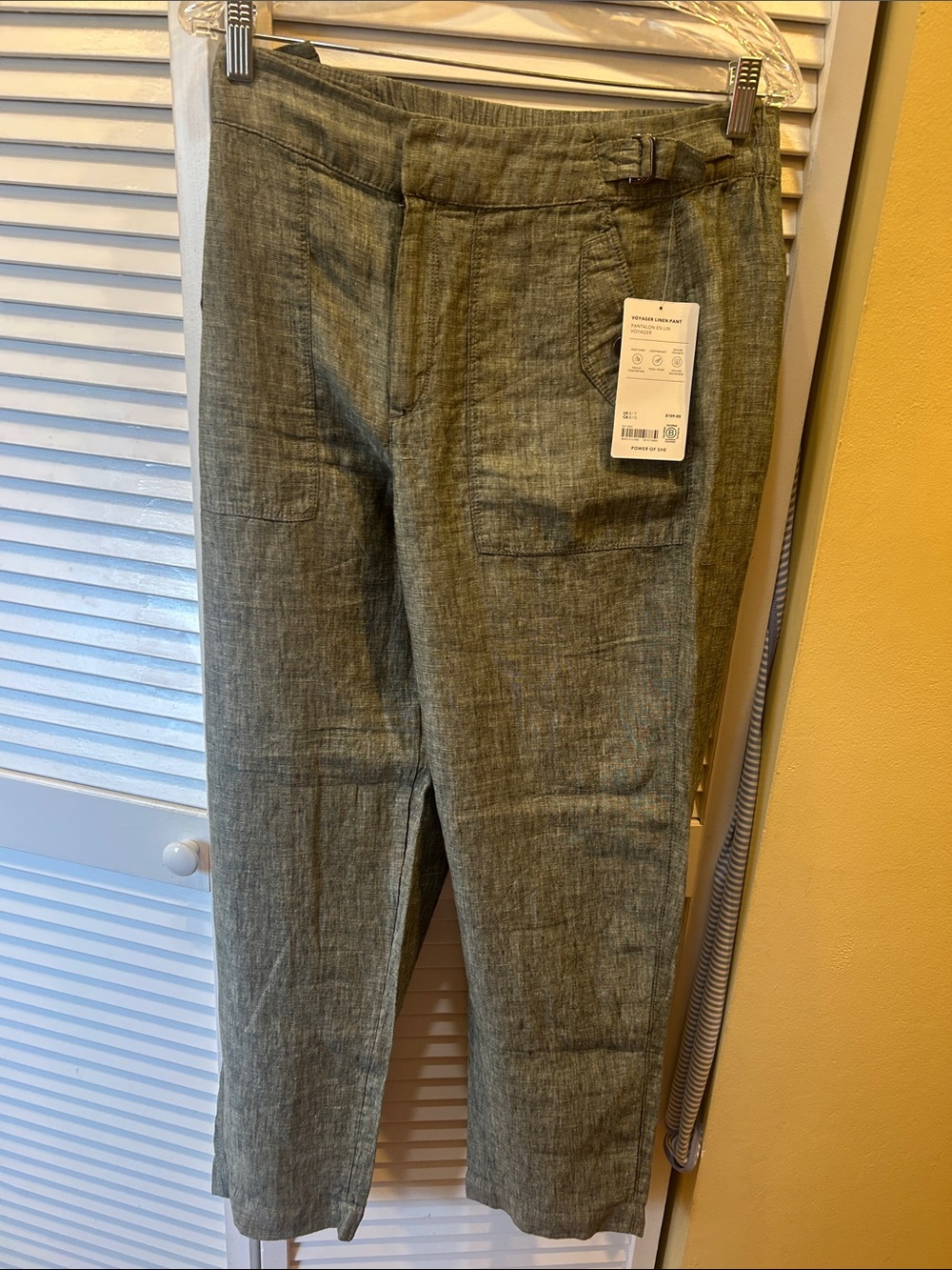 Athleta Olive-Gray Linen-Blend Straight Trousers
